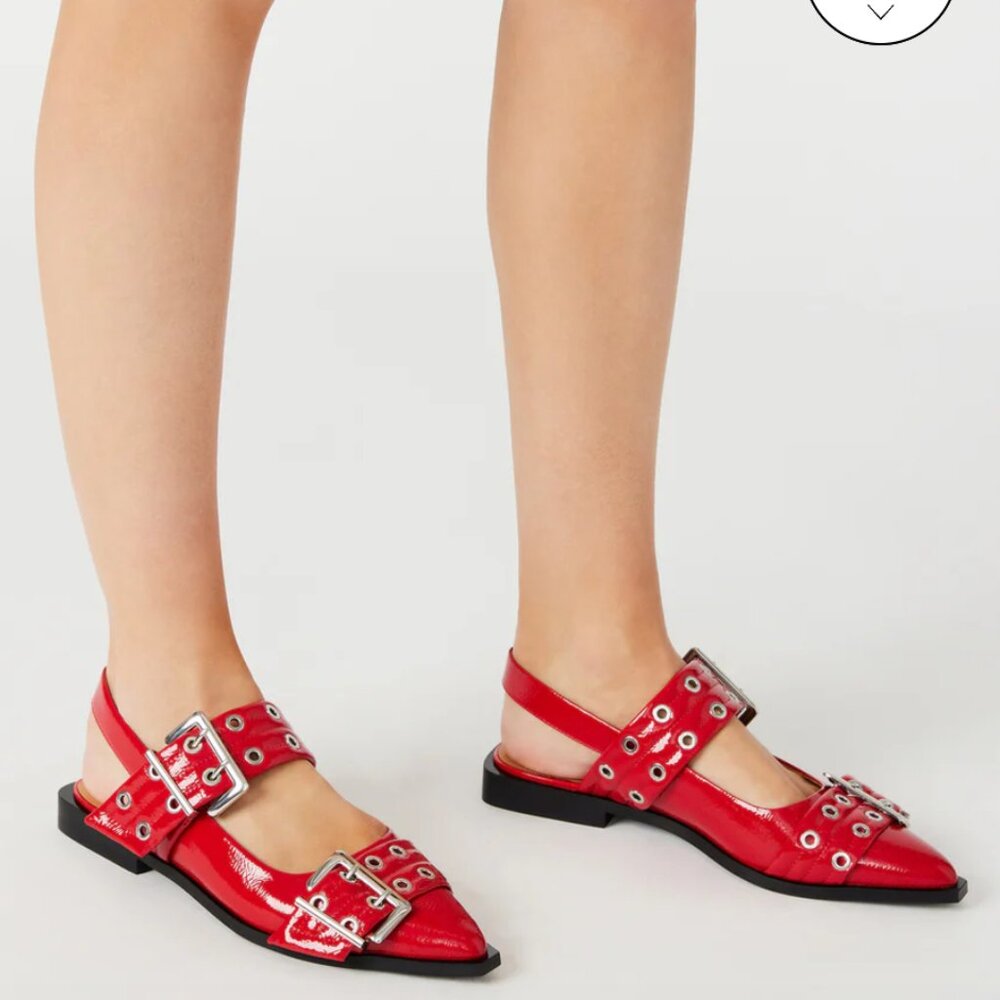 Steve Madden Red Patent Grommet Buckle Flats